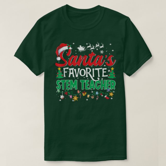 Funny Santa's Favorite Stem Teacher Christmas Sant T-Shirt (Design Front)