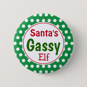 Funny Santa's Gassy Elf Christmas Button Pin