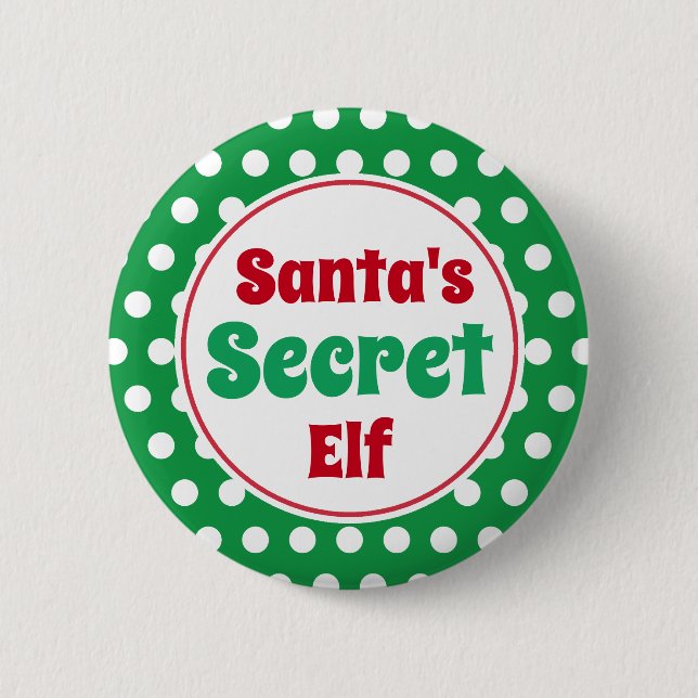Funny Santa's Secret Elf Christmas Button Pin (Front)