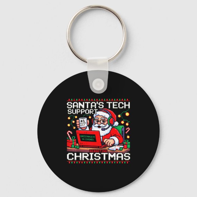 Funny Santa's Tech Suprt Rebooting Christmas Ugly  Keychain (Front)