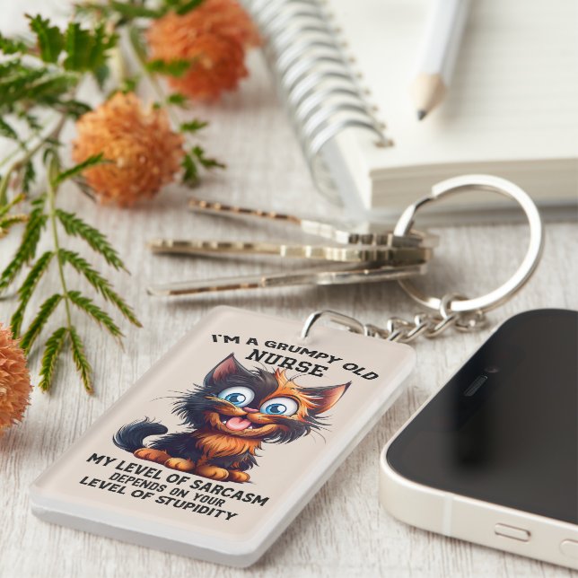 Funny sarcasm word art Nurse cat  Keychain (Front Right)