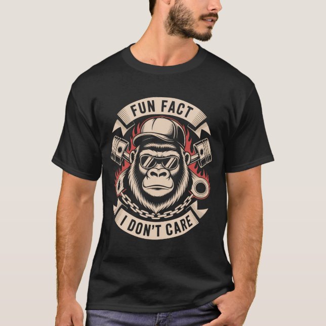 Funny Sarcastic Biker Gorilla Shirt | Fun Fact I D (Front)