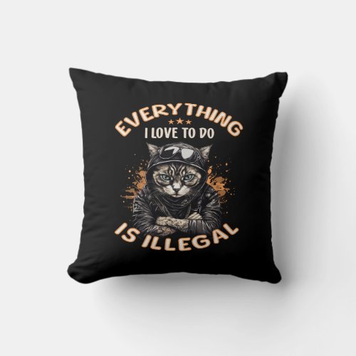 Funny Sarcastic Cat Bad Kitty Thug Gangster Cat   Throw Pillow