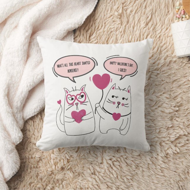 Funny Sarcastic Cat Couple Custom Valentines Day  Throw Pillow (Blanket)
