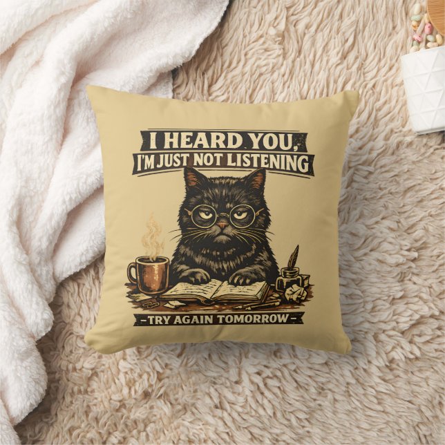 Funny Sarcastic Cat I Heard You Introvert  Throw Pillow (Blanket)