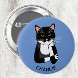 Funny Sarcastic Cat Personalized Button<br><div class="desc">A sarcastic,  unenthusiastic and annoyed black and white Bicolor tuxedo cat for animal lovers. Change or remove the name or text to customize.  Original art by Nic Squirrell.</div>