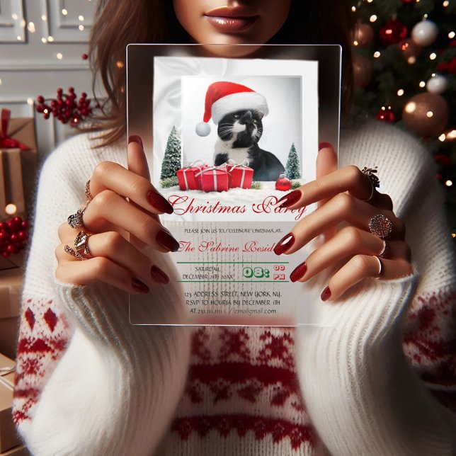 Funny Sarcastic Cat Santas Hat Christmas Party  Acrylic Invitations (Creator Uploaded)