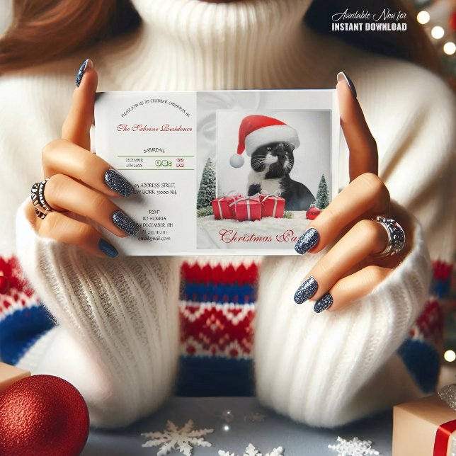 Funny Sarcastic Cat Santas Hat Christmas Party Invitation (Creator Uploaded)