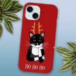 Funny Sarcastic Christmas Cat iPhone 15 Case<br><div class="desc">A sarcastic,  annoyed and unenthusiastic black and white tuxedo cat with Christmas antlers.  Ho ho ho,  and all that. Change or delete the text if you prefer.</div>