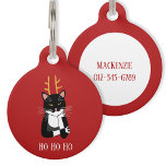 Funny Sarcastic Christmas Cat Pet ID Tag<br><div class="desc">A sarcastic,  annoyed and unenthusiastic black and white tuxedo cat with Christmas antlers.  Ho ho ho,  and such sentiments.
Customize by changing the text on the front,  and the contact details on the back.</div>
