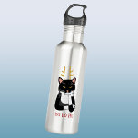 Funny Sarcastic Christmas Cat Stainless Steel Water Bottle<br><div class="desc">A funny sarcastic,  annoyed and unenthusiastic black and white tuxedo cat with Christmas antlers.  Ho ho ho,  and all that stuff.
Change the text or remove it to personalize further.</div>