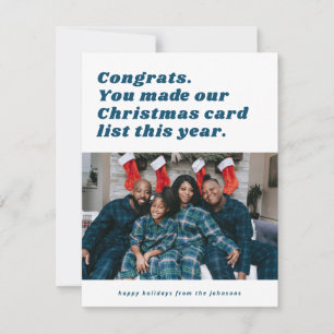 Funny Sarcastic Christmas List Holiday Card