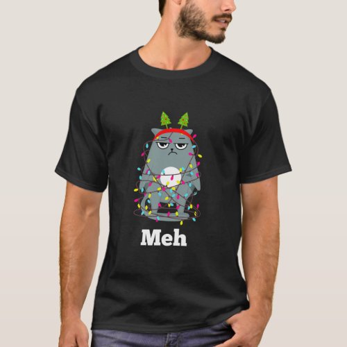 Funny Sarcastic Christmas Meh Cat Bah Humbug T_Shirt