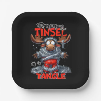 Funny Sarcastic Christmas Moose Quote Black Party  Paper Plates