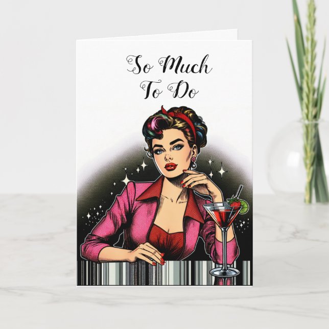 Funny Sarcastic Friendship | Retro Lady with Drink Card (Front)