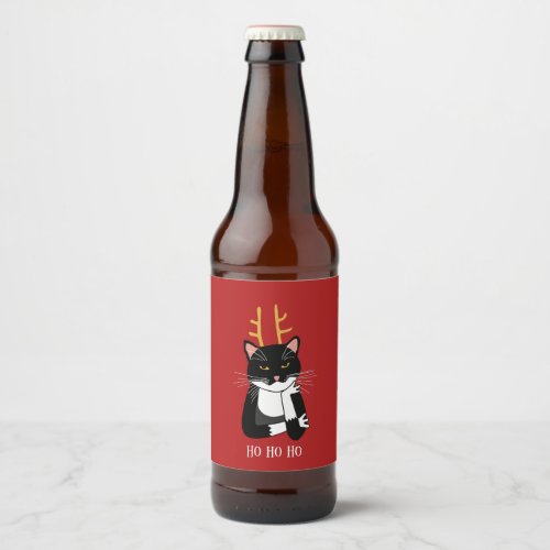 Funny Sarcastic Holiday Cat Beer Bottle Label