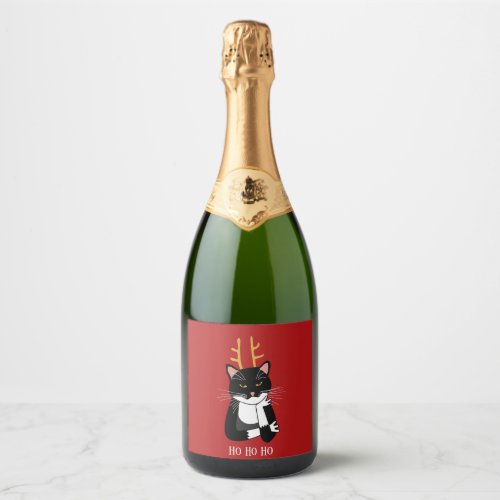 Funny Sarcastic Holiday Cat Sparkling Wine Label