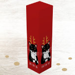 Funny Sarcastic Holiday Cat Wine Box<br><div class="desc">A sarcastic,  annoyed and unenthusiastic black and white tuxedo cat with Christmas antlers.  Ho ho ho,  and all that.
Change or remove the text to customize.</div>