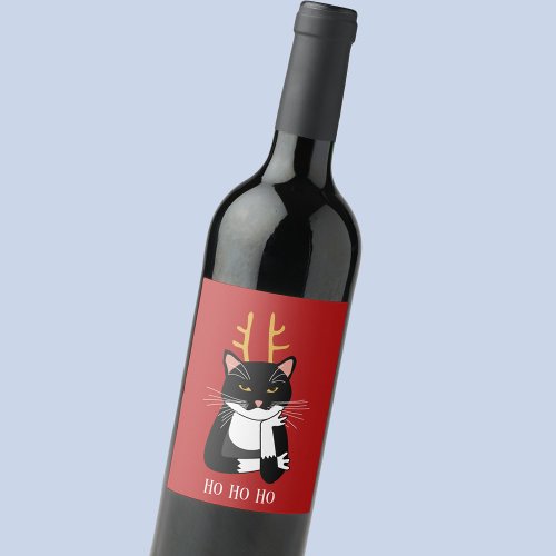 Funny Sarcastic Holiday Cat Wine Label