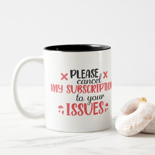 Funny sarcastic issue add name Two-Tone coffee mug (With Donut)