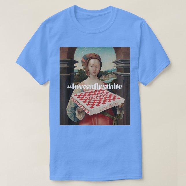 Funny Sarcastic Love at First Bite Pizza T-Shirt (Design Front)