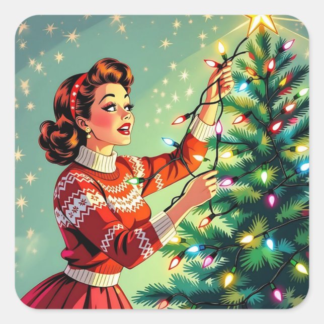 Funny Sarcastic Retro Christmas Humor Square Sticker (Front)