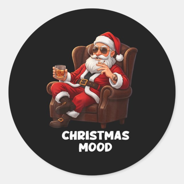 Funny Sarcastic Santa Smoking And Drinking “christ Classic Round Sticker (Front)