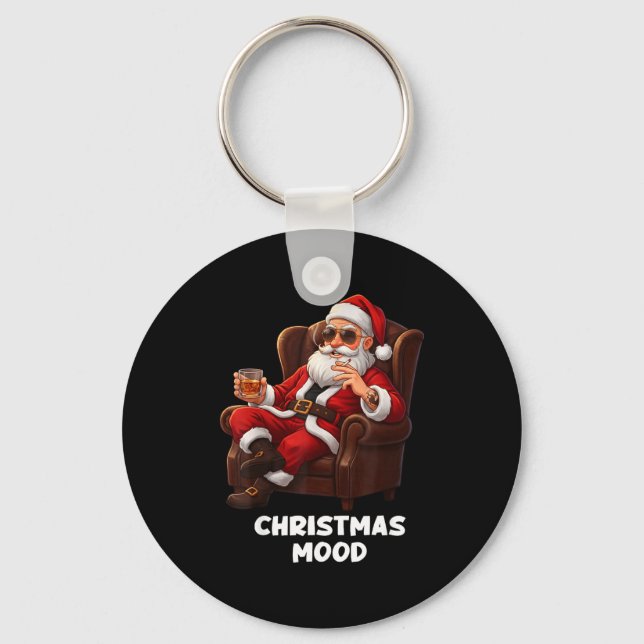 Funny Sarcastic Santa Smoking And Drinking “christ Keychain (Front)