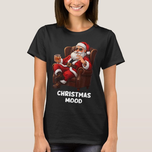 Funny Sarcastic Santa Smoking And Drinking “christ T-Shirt (Front)