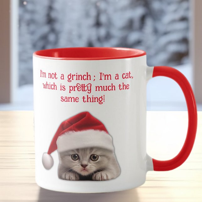 Funny Sarcastic Shorthair Cat Santa Hat  Mug (Creator Uploaded)