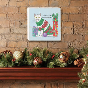 Funny Sarcastic Ugly Christmas Sweater White Cat Wooden Box Sign