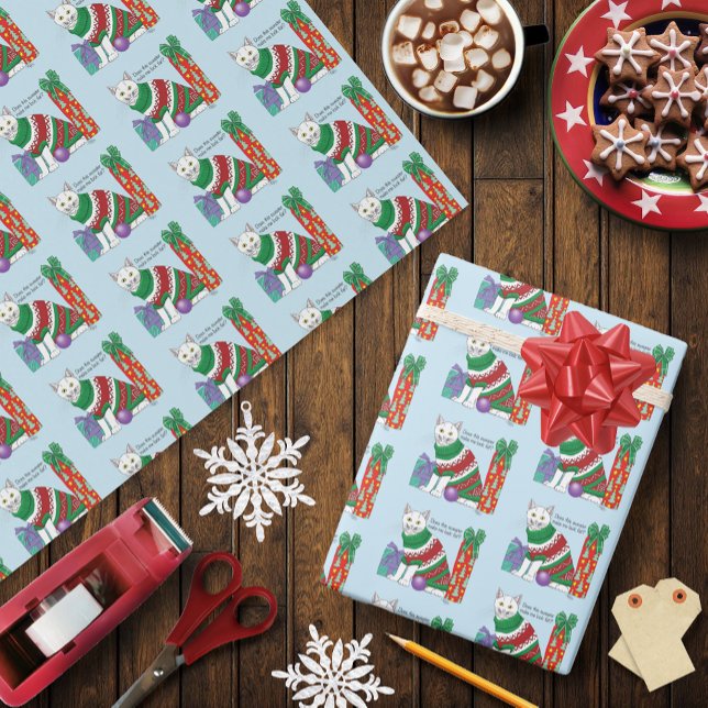 Funny Sarcastic Ugly Christmas Sweater White Cat Wrapping Paper (Creator Uploaded)