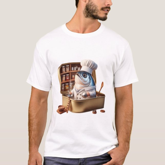  Funny Sardine Chef Cooking Inside Tin Art T-Shirt (Front)