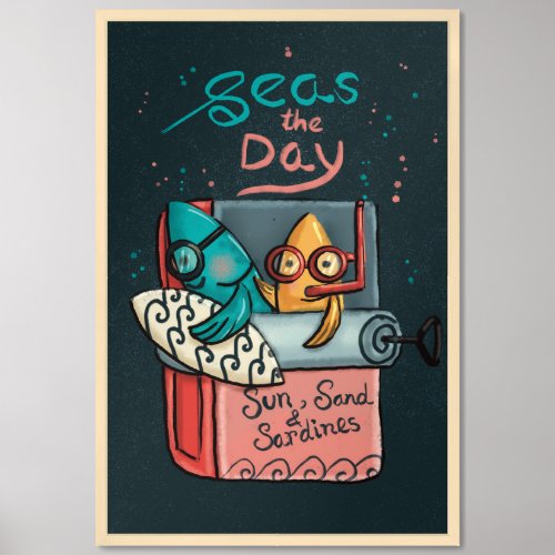 Funny sardine in tin illustration  framed art