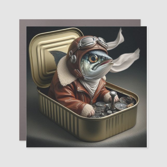  Funny Sardine Pilot Retro Aviator Fish Cartoon  Car Magnet (Front)