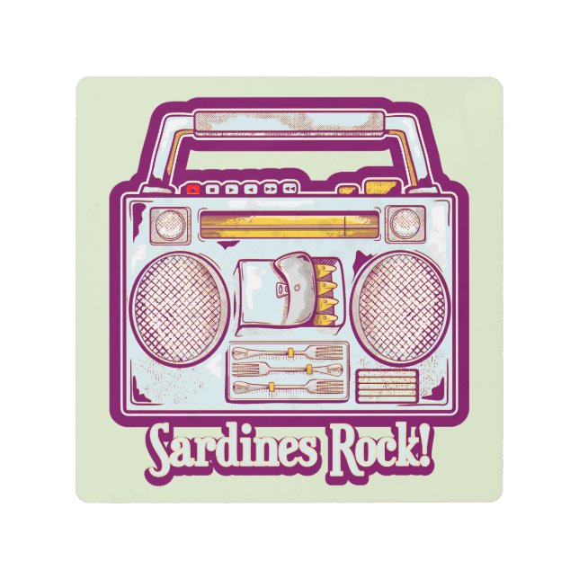 Funny sardines tin stereo metal print (Front)