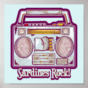 Funny sardines tin stereo poster
