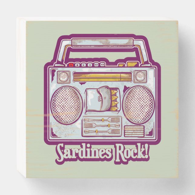 Funny sardines tin stereo wooden box sign (Front Horizontal)