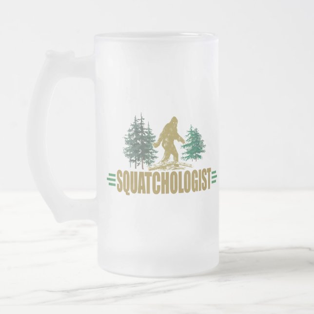 Funny Sasquatch, Bigfoot Frosted Glass Beer Mug (Left)
