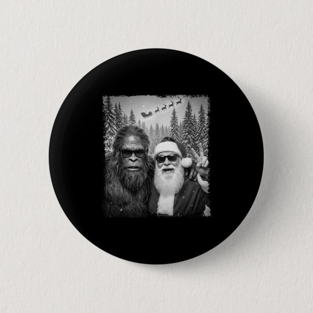 Funny Sasquatch Meme Cool Selfie With Santa Christ Button (Front)