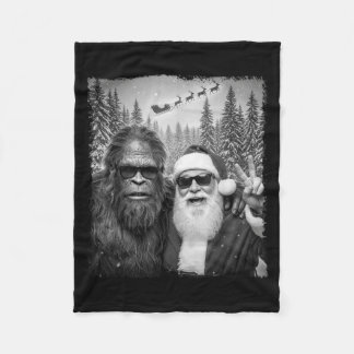 Funny Sasquatch Meme Cool Selfie With Santa Christ Fleece Blanket