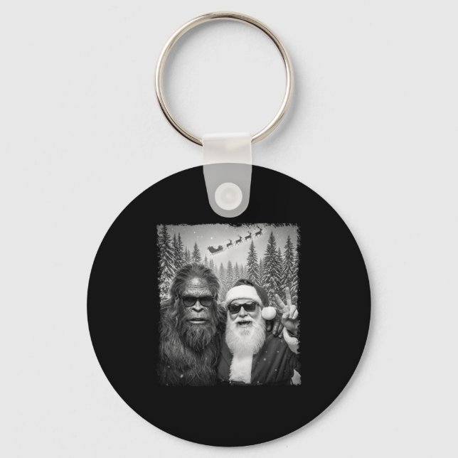 Funny Sasquatch Meme Cool Selfie With Santa Christ Keychain (Front)