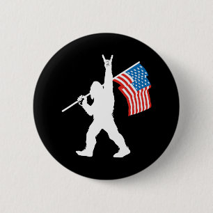 Funny Sasquatch Rock And Roll Usa Flag For Bigfoot Button