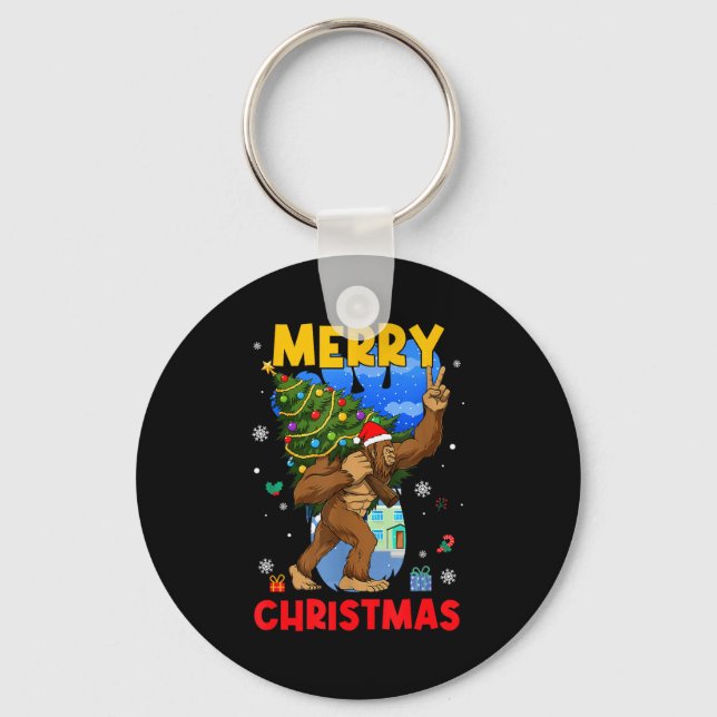 Funny Sasquatch Santa Bigfoot Christmas Tree Xmas  Keychain (Front)