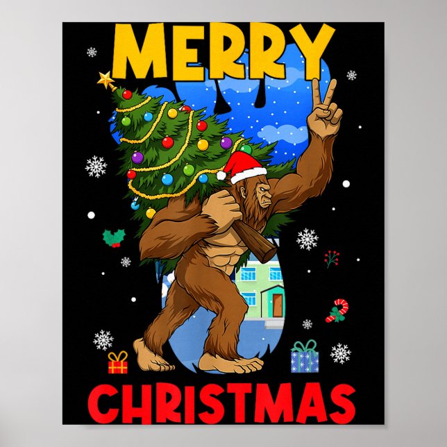 Funny Sasquatch Santa Bigfoot Christmas Tree Xmas  Poster (Front)