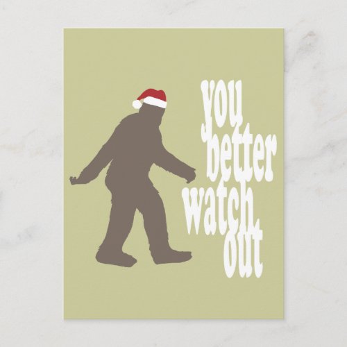 Funny Sasquatch Santa Christmas Holiday Postcard