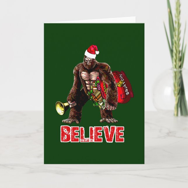 Funny Sasquatch Santa Claus Christmas Design Holiday Card (Front)