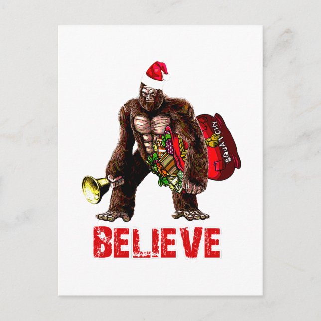 Funny Sasquatch Santa Claus Christmas Design Holiday Postcard (Front)