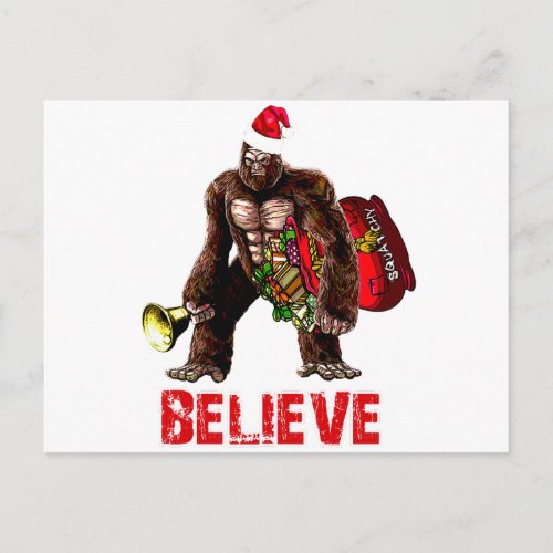 Funny Sasquatch Santa Claus Christmas Design Holiday Postcard