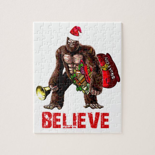 Funny Sasquatch Santa Claus Christmas Design Jigsaw Puzzle (Vertical)